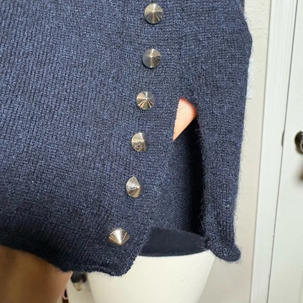 Zadig & Voltaire Lemy Navy Sweater Open Front Cardi w Stud Detail Down Sleeves - Picture 5 of 13